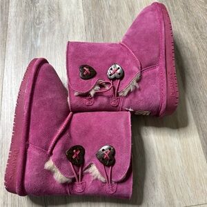 BearPaw Fuchsia Kids Boots with Heart Details